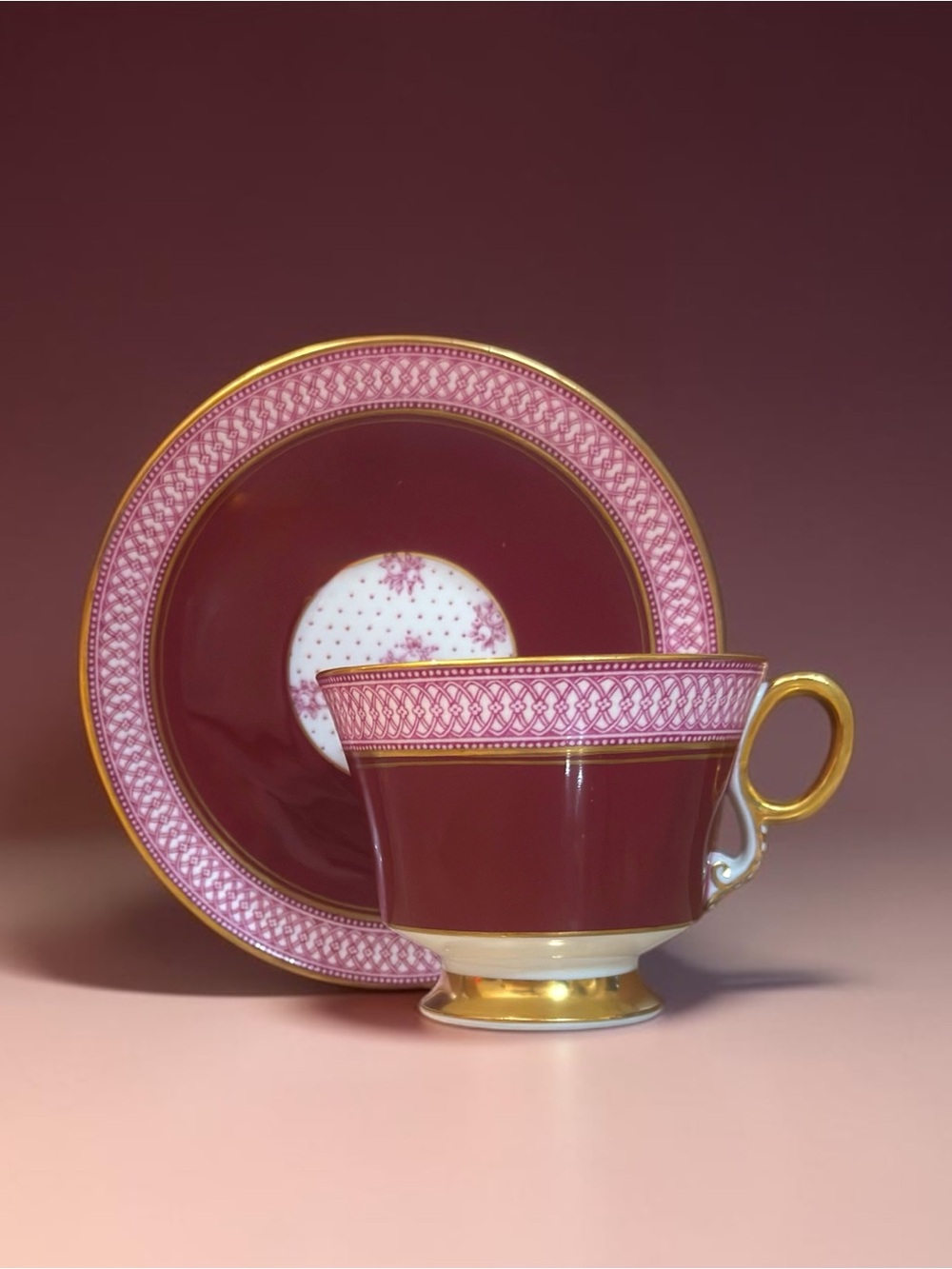 Adderley Fine Bone China England Teacup & Saucer Red Gold Trim